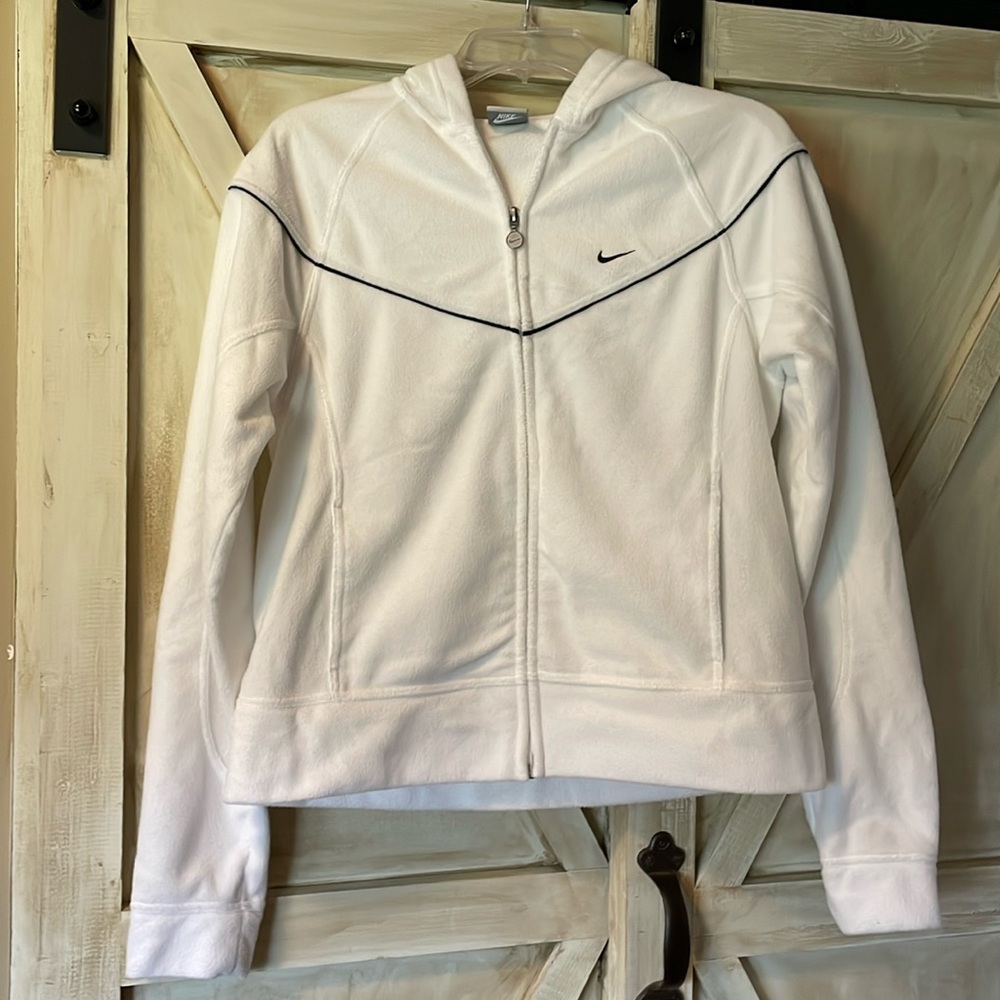 Vintage 90s NIKE White Fleece Zip Up Hood Long Sleeve Size Large